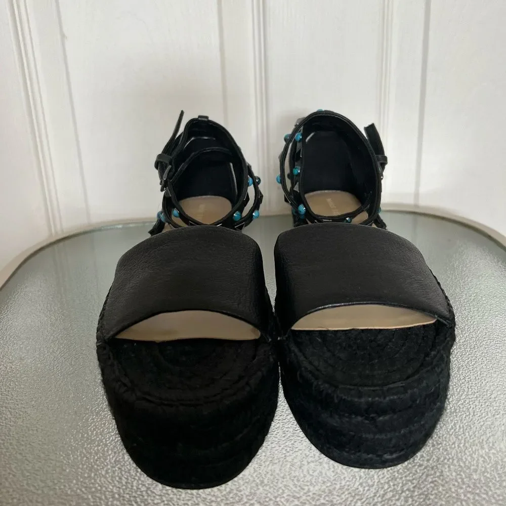 Marc Fisher NWOB Vajen Espadrille Leather Sandals In Black Size 7